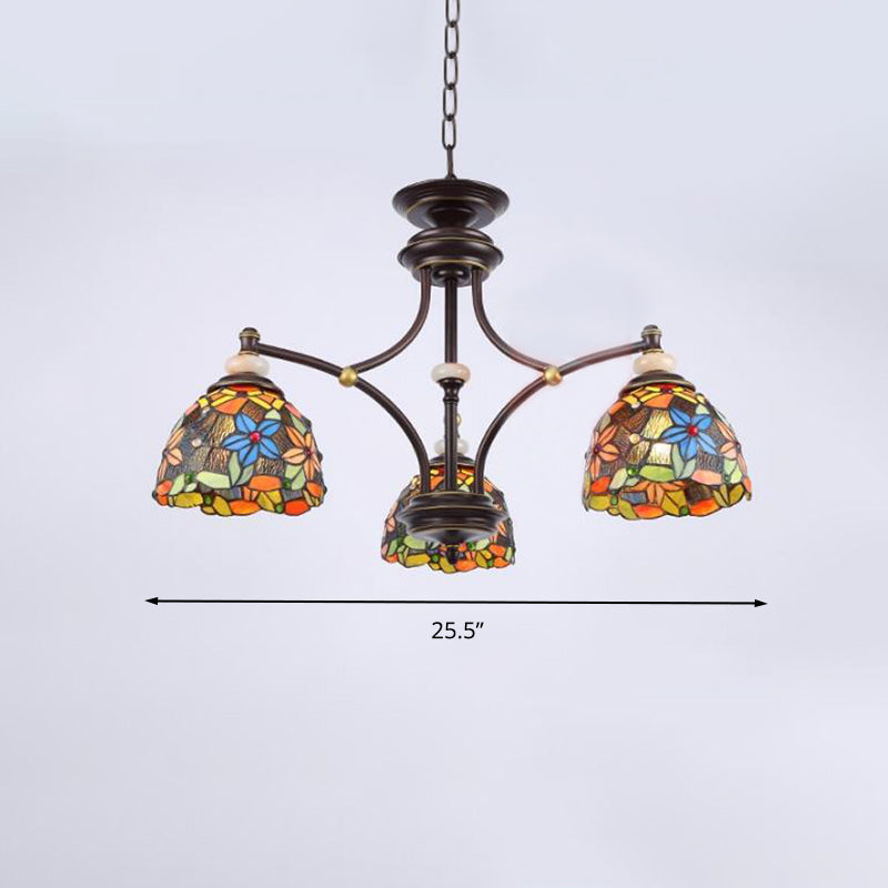 Flower Chandelier Lighting Mediterranean Stained Glass 3/5/8 Lights Black Hanging Lamp Kit for Living Room