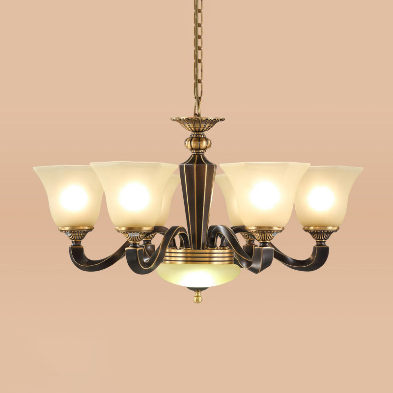 Bell Chandelier Light Fixture Traditional Amber Glass Pendant Lighting for Restaurant