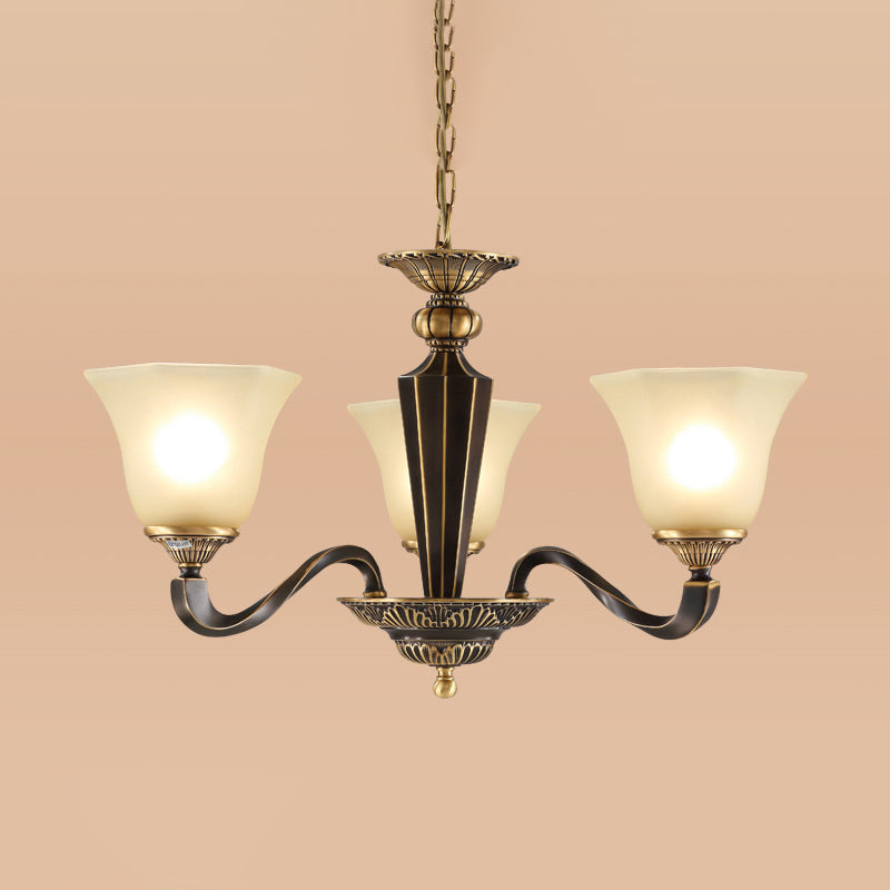 Bell Chandelier Light Fixture Traditional Amber Glass Pendant Lighting for Restaurant