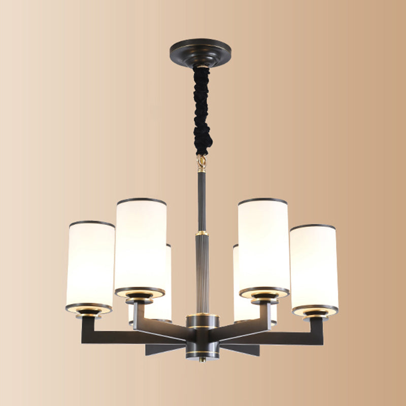 Cylinder Chandelier Light Fixture Traditional Opal Glass Pendant Lighting for Restaurant