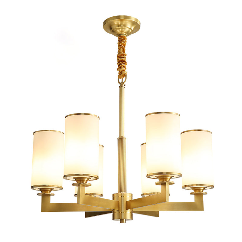 Cylinder Chandelier Light Fixture Traditional Opal Glass Pendant Lighting for Restaurant