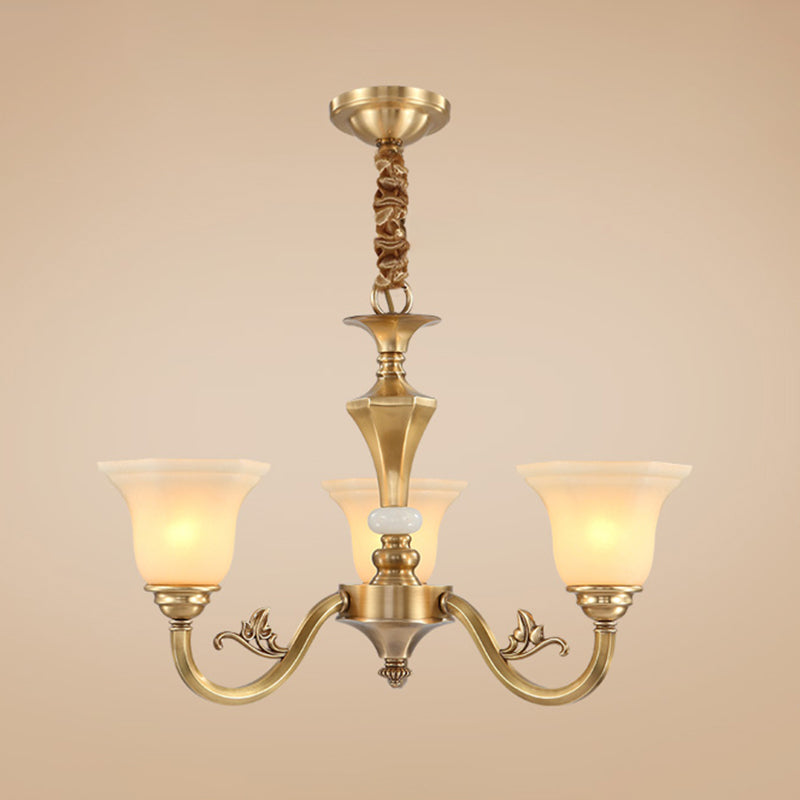 Bell-Shaped Shade Chandelier Light Fixture Traditional White Glass Pendant Lighting for Restaurant