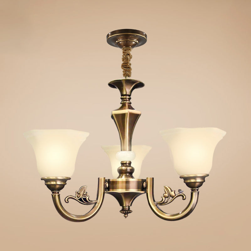 Bell-Shaped Shade Chandelier Light Fixture Traditional White Glass Pendant Lighting for Restaurant