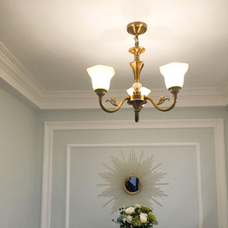 Bell-Shaped Shade Chandelier Light Fixture Traditional White Glass Pendant Lighting for Restaurant
