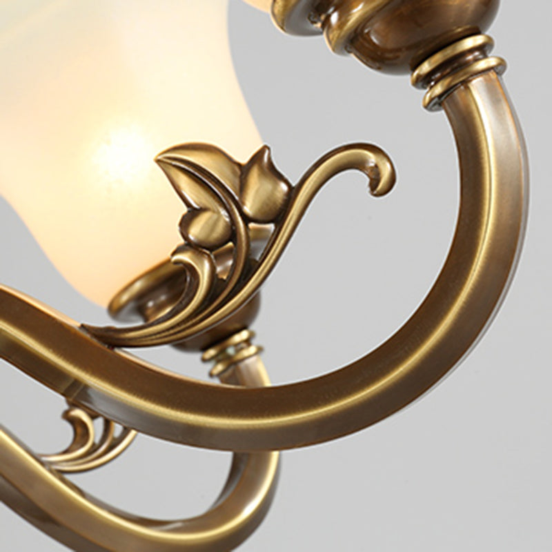 Bell-Shaped Shade Chandelier Light Fixture Traditional White Glass Pendant Lighting for Restaurant