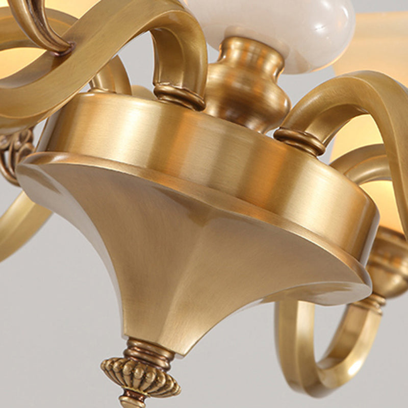 Bell-Shaped Shade Chandelier Light Fixture Traditional White Glass Pendant Lighting for Restaurant