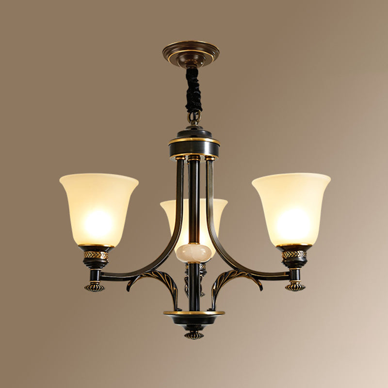 Bell Chandelier Light Fixture Traditional White Glass Pendant Lighting for Restaurant