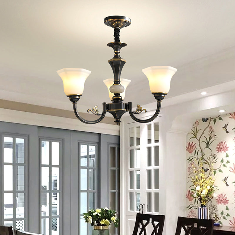 Bell-Shaped Shade Chandelier Light Fixture Traditional White Glass Pendant Lighting for Restaurant