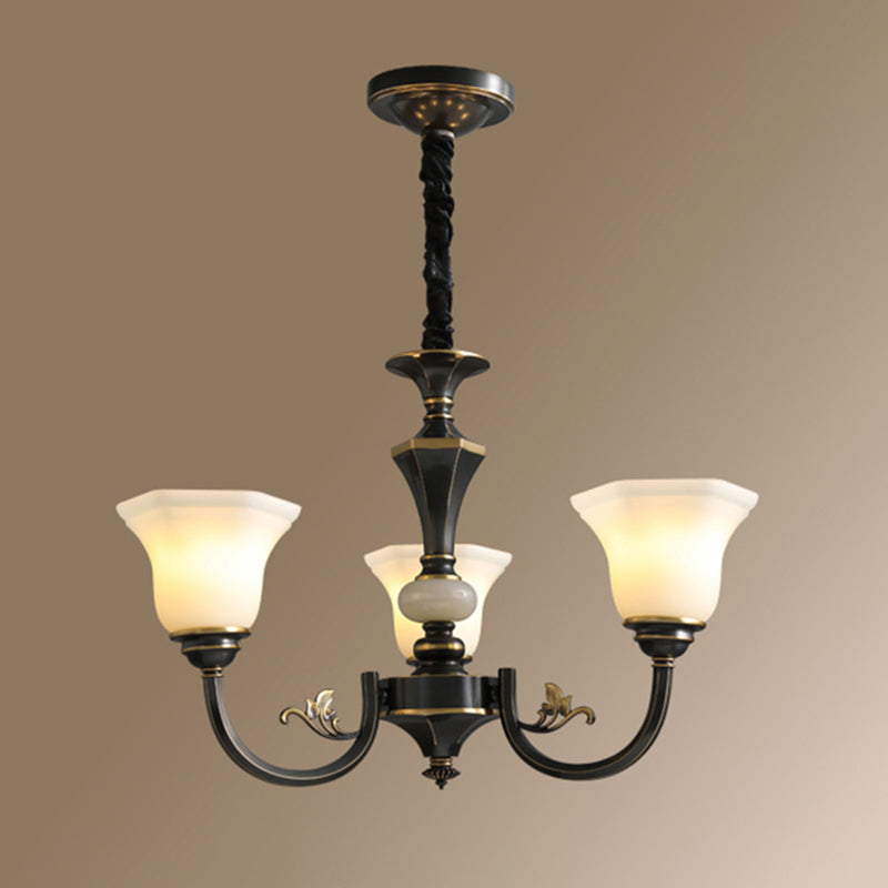 Bell-Shaped Shade Chandelier Light Fixture Traditional White Glass Pendant Lighting for Restaurant