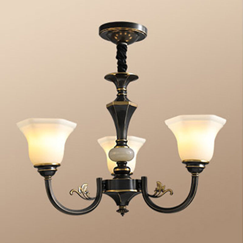 Bell-Shaped Shade Chandelier Light Fixture Traditional White Glass Pendant Lighting for Restaurant