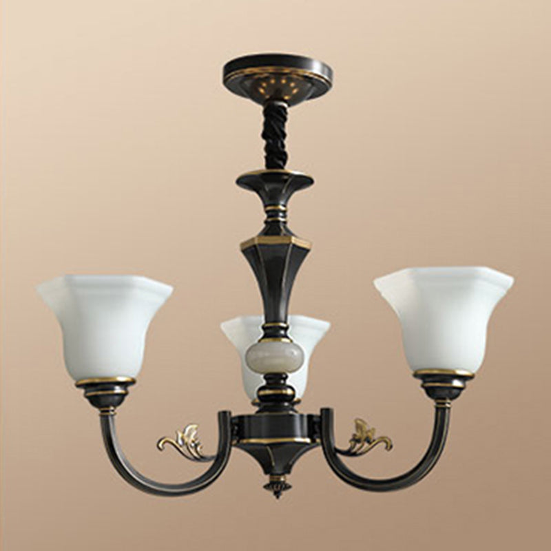 Bell-Shaped Shade Chandelier Light Fixture Traditional White Glass Pendant Lighting for Restaurant