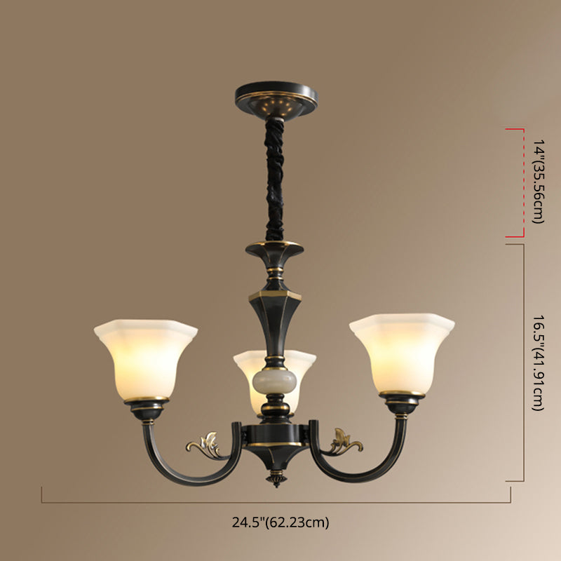 Bell-Shaped Shade Chandelier Light Fixture Traditional White Glass Pendant Lighting for Restaurant