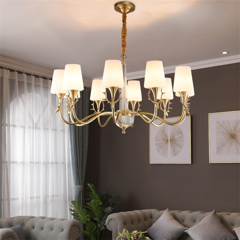 Conical Chandelier Light Fixture Traditional White Glass Pendant Lighting for Restaurant
