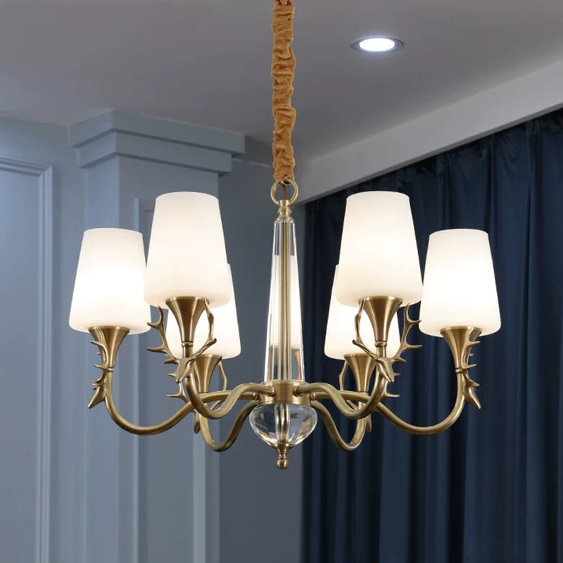 Conical Chandelier Light Fixture Traditional White Glass Pendant Lighting for Restaurant
