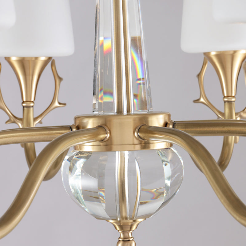 Conical Chandelier Light Fixture Traditional White Glass Pendant Lighting for Restaurant