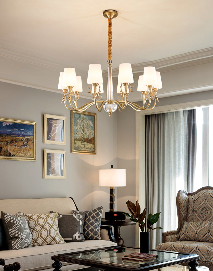 Conical Chandelier Light Fixture Traditional White Glass Pendant Lighting for Restaurant