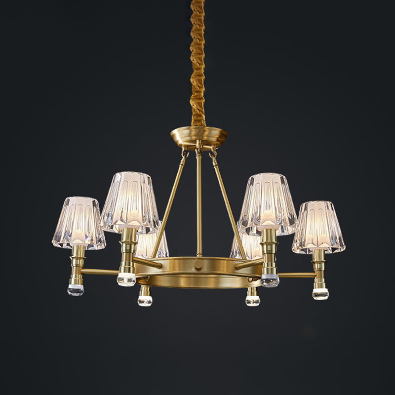 Conical Chandelier Light Fixture Traditional Clear Glass Pendant Lighting for Restaurant