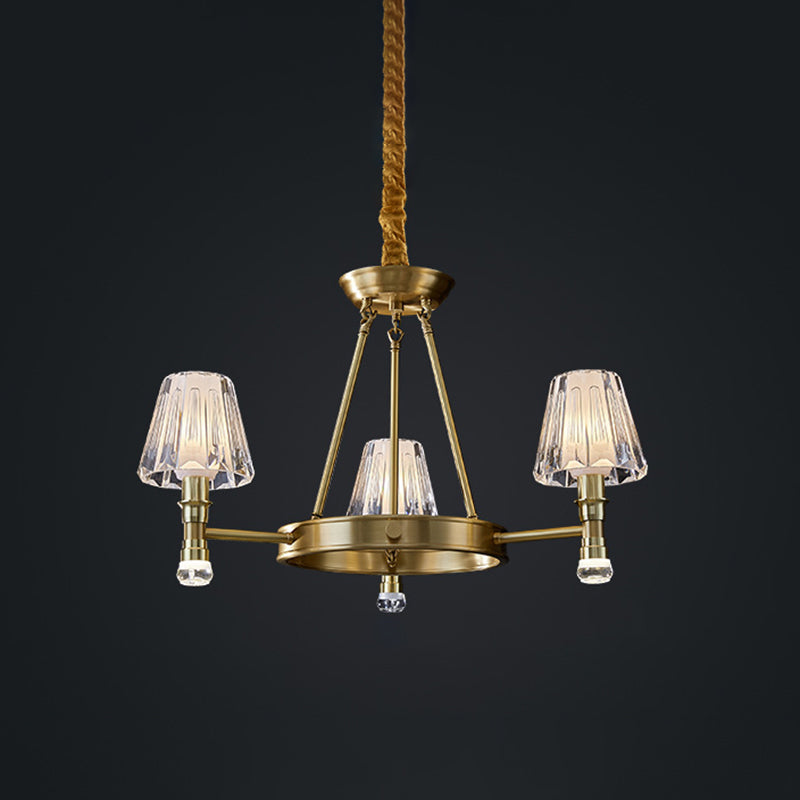 Conical Chandelier Light Fixture Traditional Clear Glass Pendant Lighting for Restaurant