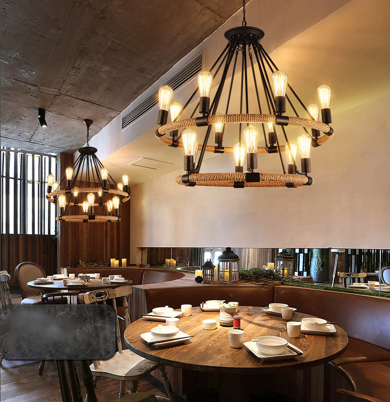 Luz de lámpara de araña expuesta iluminación colgante de metal industrial para restaurante