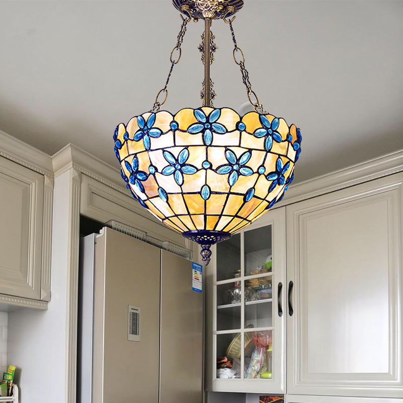 Plafonnier semi-encastré à fleurs de style Tiffany, 12/14/16 pouces de large, 3 lumières, luminaire de plafond en laiton Antique