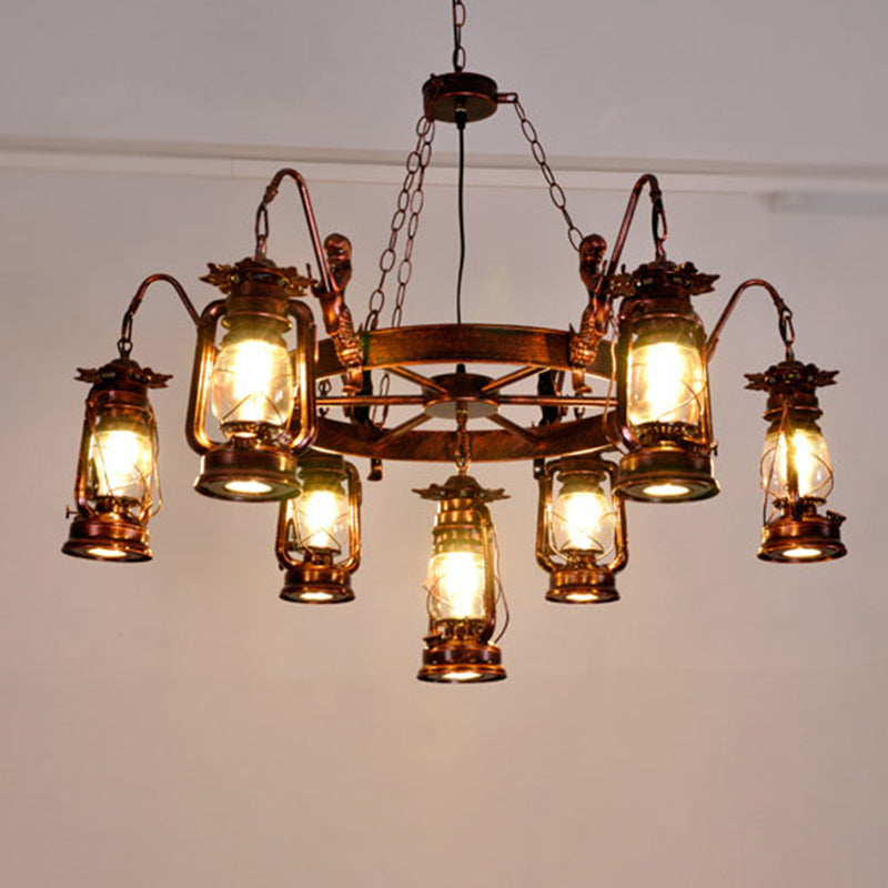 Retro Industrial Style Wheel Chandelier Glass Pendant Ceiling Lights for Restaurant