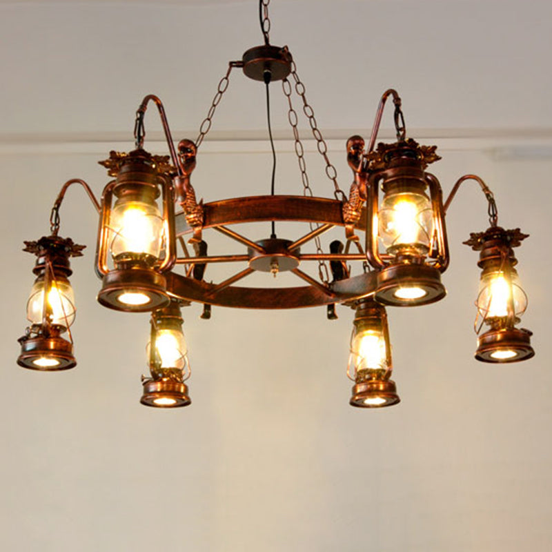 Retro Industrial Style Wheel Chandelier Glass Pendant Ceiling Lights for Restaurant