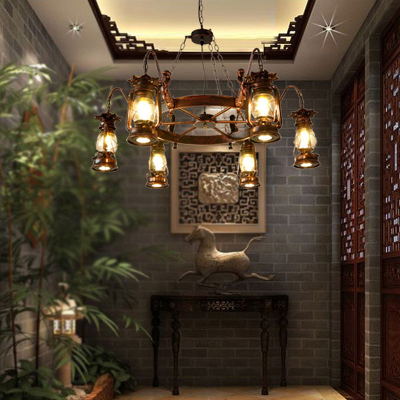 Retro Industrial Style Wheel Chandelier Glass Pendant Ceiling Lights for Restaurant