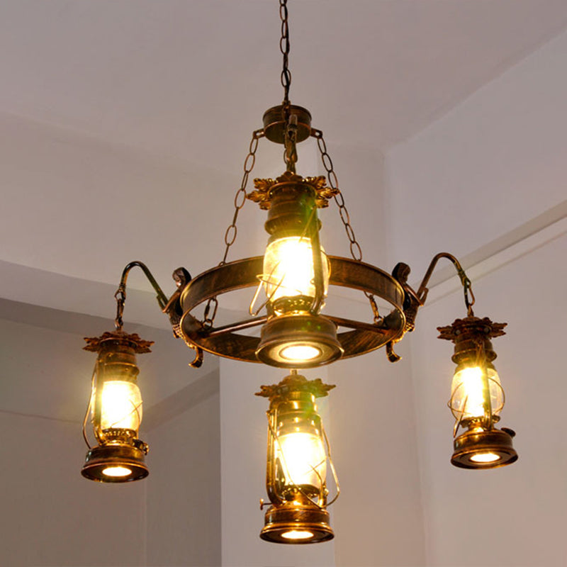 Retro Industrial Style Wheel Chandelier Glass Pendant Ceiling Lights for Restaurant
