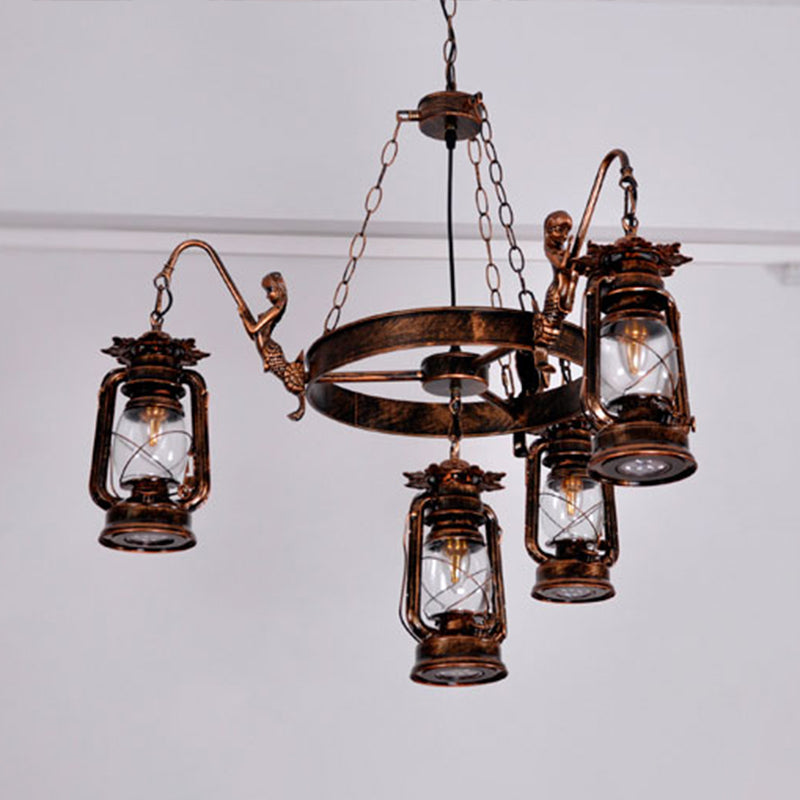 Retro Industrial Style Wheel Chandelier Glass Pendant Ceiling Lights for Restaurant