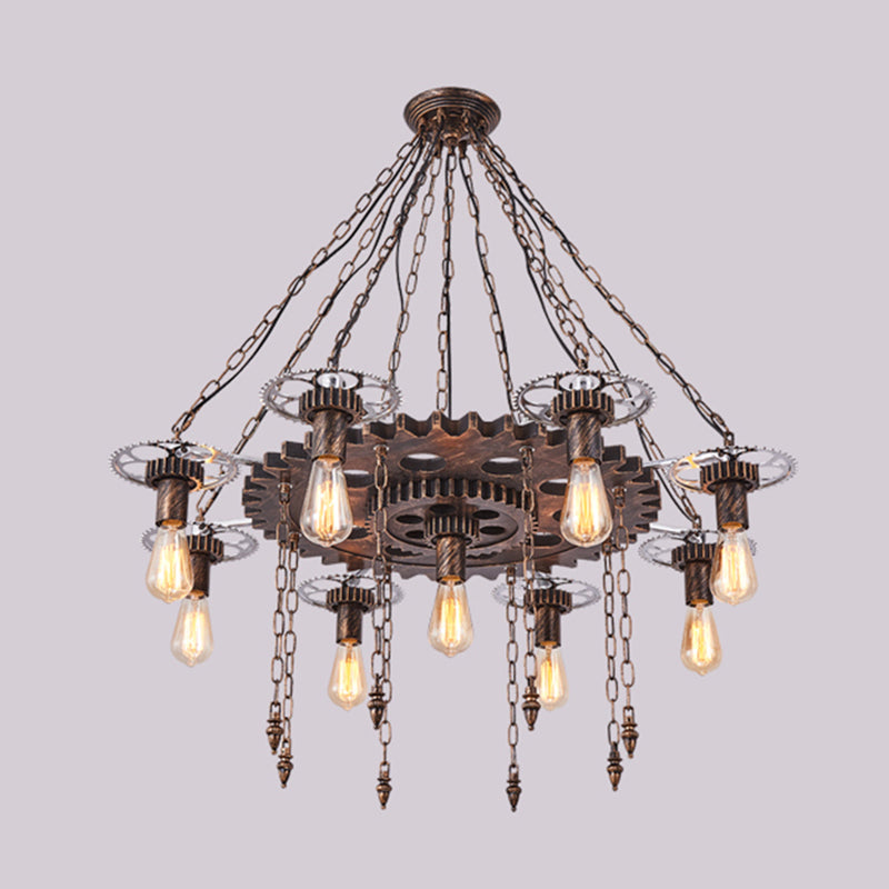 Wheel Chandelier Light Fixture Industrial Metal Pendant Lighting for Restaurant