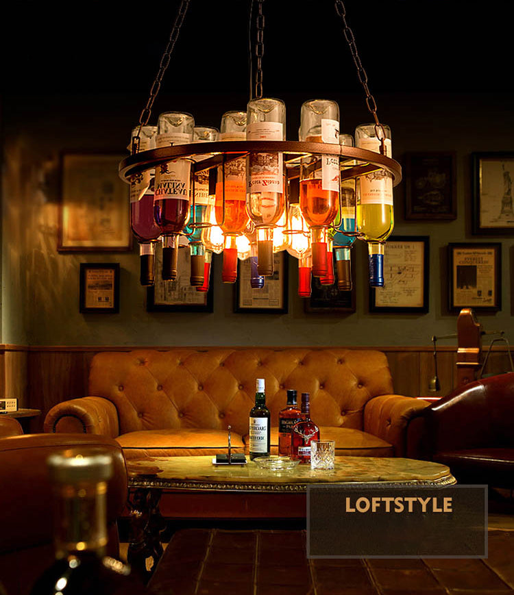 Wine bottle Chandelier Light Fixture Retro Industrial Style Glass Pendant Lighting for Bar