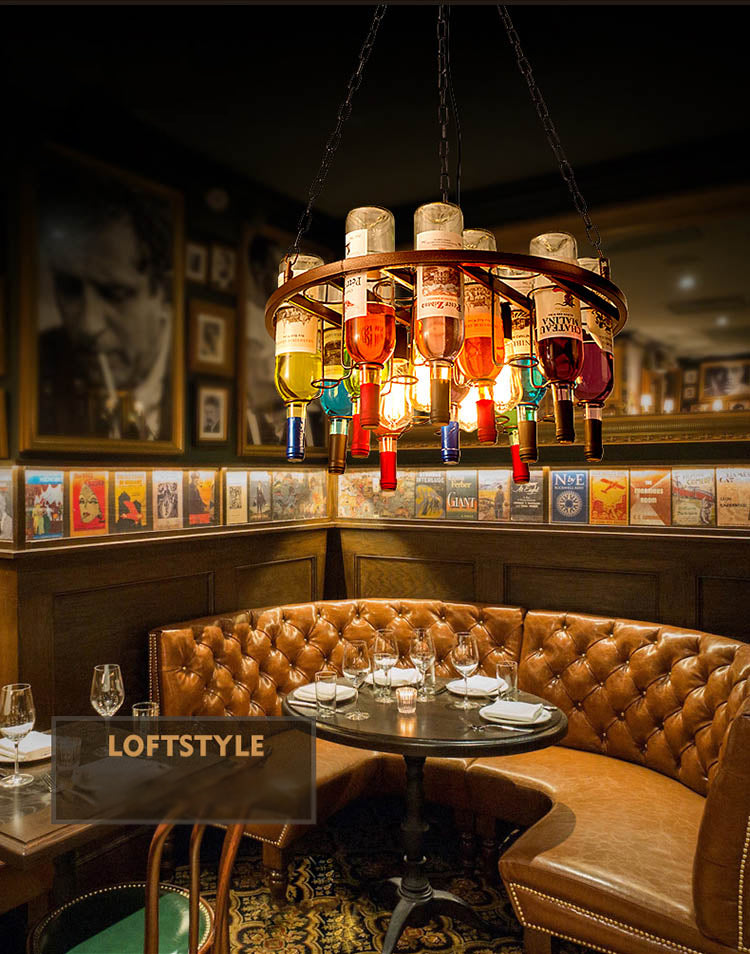 Wine bottle Chandelier Light Fixture Retro Industrial Style Glass Pendant Lighting for Bar