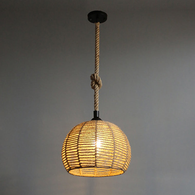 Spherical Shade Rattan Hanging Light 1-Light Asian Style Pendulum Light in Beige