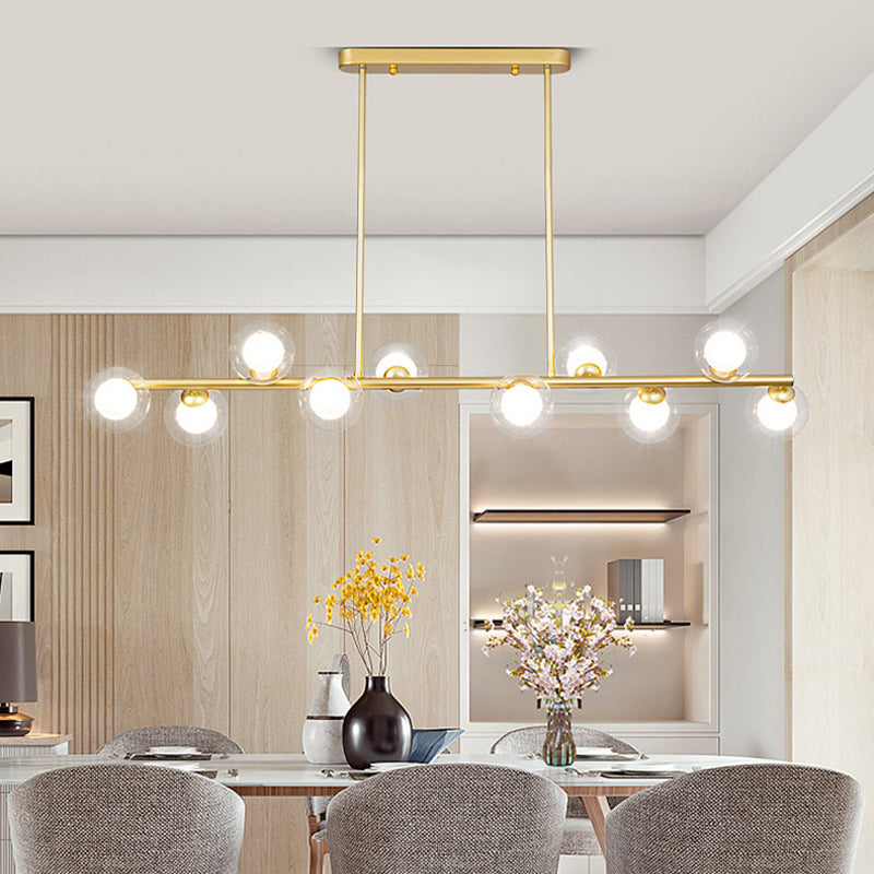 Luz colgante de la isla de hierro forjado de 10 luces en moderna luz de techo radial de vidrio conciso de estilo conciso para lugar comercial