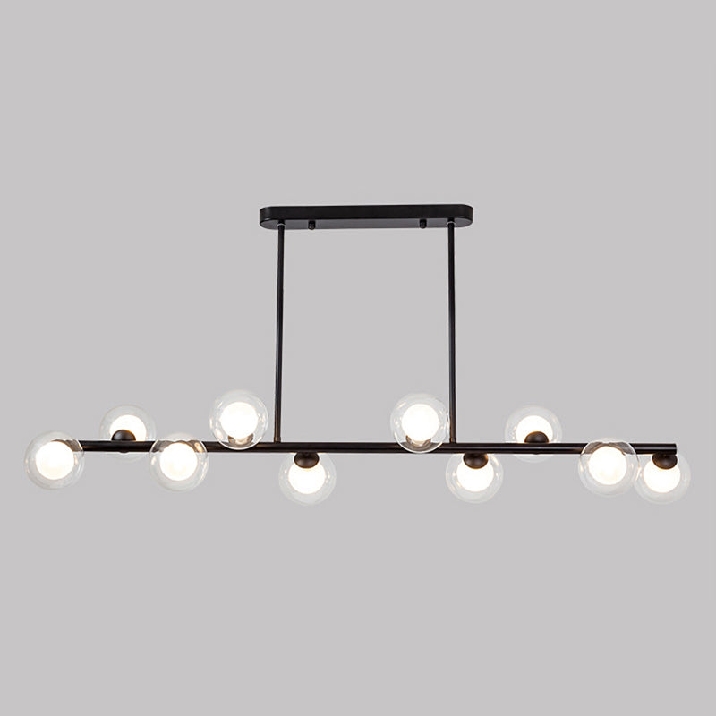 Wrought Iron 10-Light Island Pendant Light in Modern Concise Style Glass Radial Ceiling Light for Commercial Place