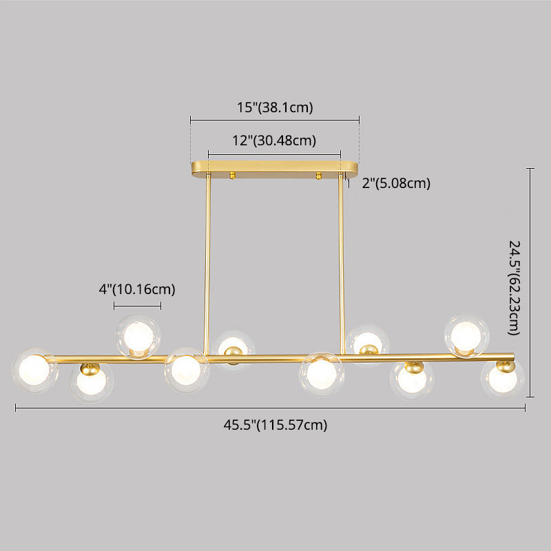 Luz colgante de la isla de hierro forjado de 10 luces en moderna luz de techo radial de vidrio conciso de estilo conciso para lugar comercial