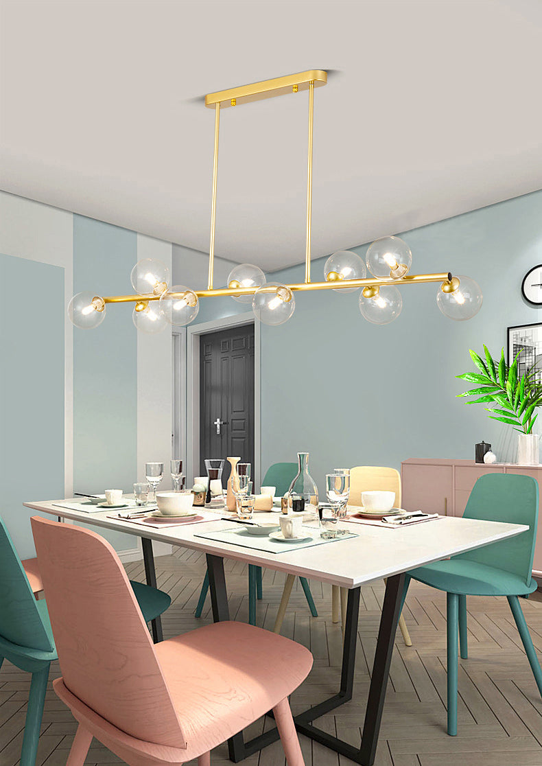 Luz colgante de la isla de hierro forjado de 10 luces en moderna luz de techo radial de vidrio conciso de estilo conciso para lugar comercial