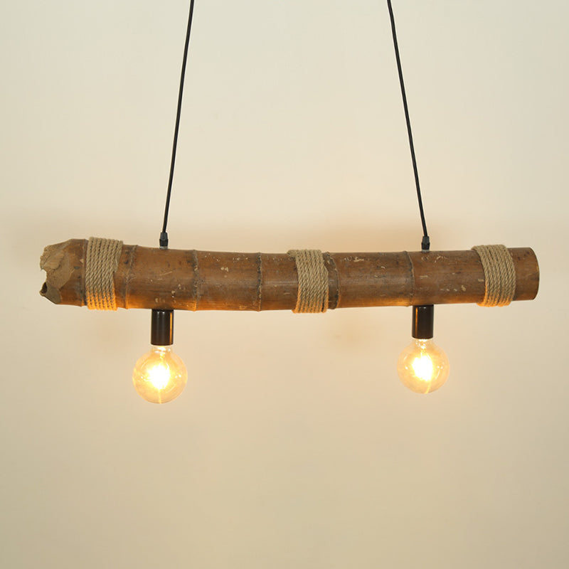 Asian Style Wooden Hanging Lamp Hemp Rope Creative Island Light for Kitchen Bar