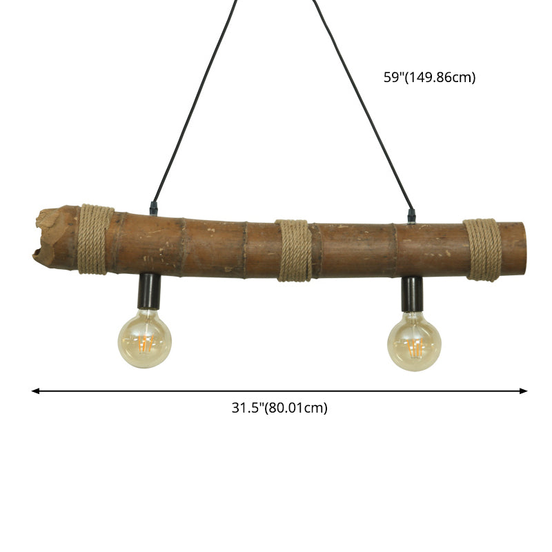 Asian Style Wooden Hanging Lamp Hemp Rope Creative Island Light for Kitchen Bar