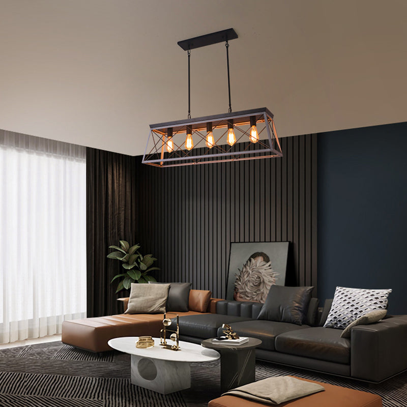Rectangle Hanging Island Lights Industrial Iron Pendant Lighting for Restaurant