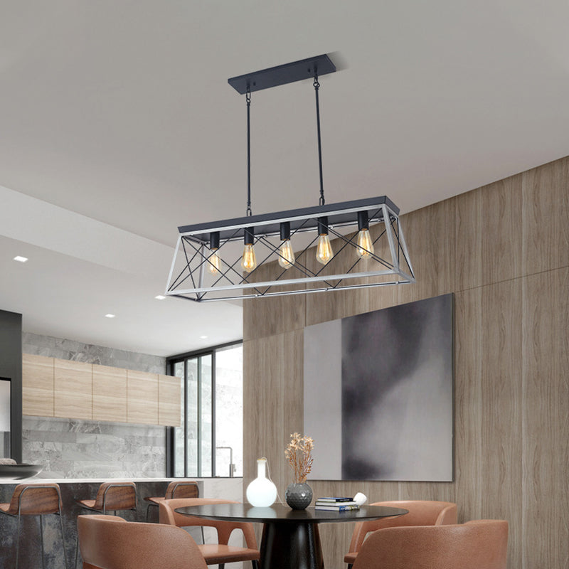 Rectangle Hanging Island Lights Industrial Iron Pendant Lighting for Restaurant