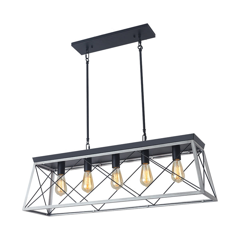 Rectangle Hanging Island Lights Industrial Iron Pendant Lighting for Restaurant
