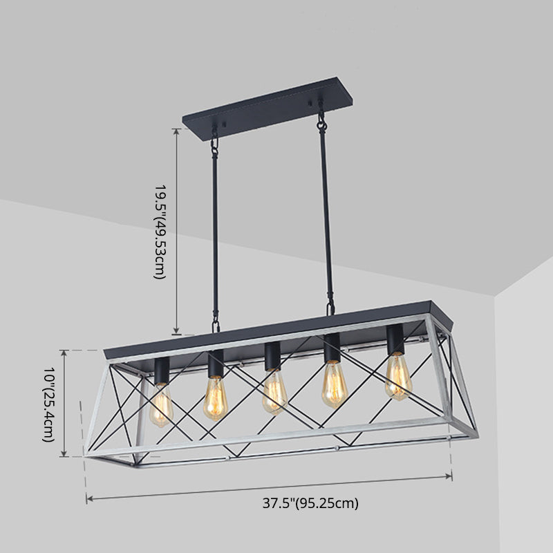 Rectangle Hanging Island Lights Industrial Iron Pendant Lighting for Restaurant