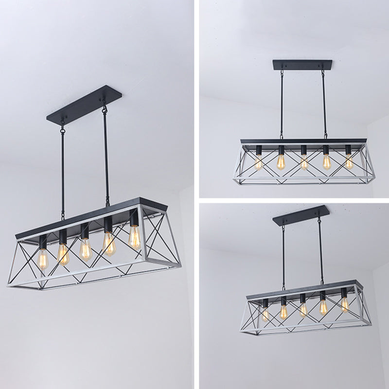 Rectangle Hanging Island Lights Industrial Iron Pendant Lighting for Restaurant