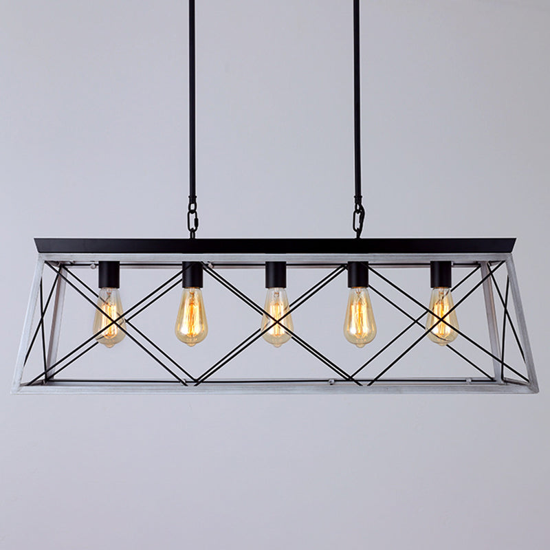 Rectangle Hanging Island Lights Industrial Iron Pendant Lighting for Restaurant