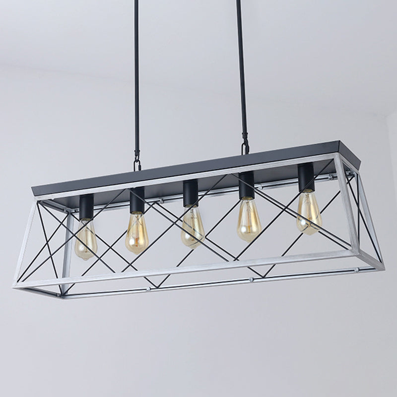 Rectangle Hanging Island Lights Industrial Iron Pendant Lighting for Restaurant