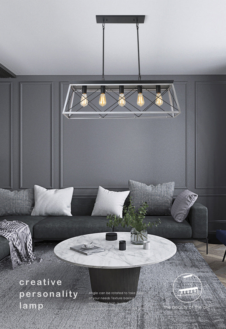 Rectangle Hanging Island Lights Industrial Iron Pendant Lighting for Restaurant
