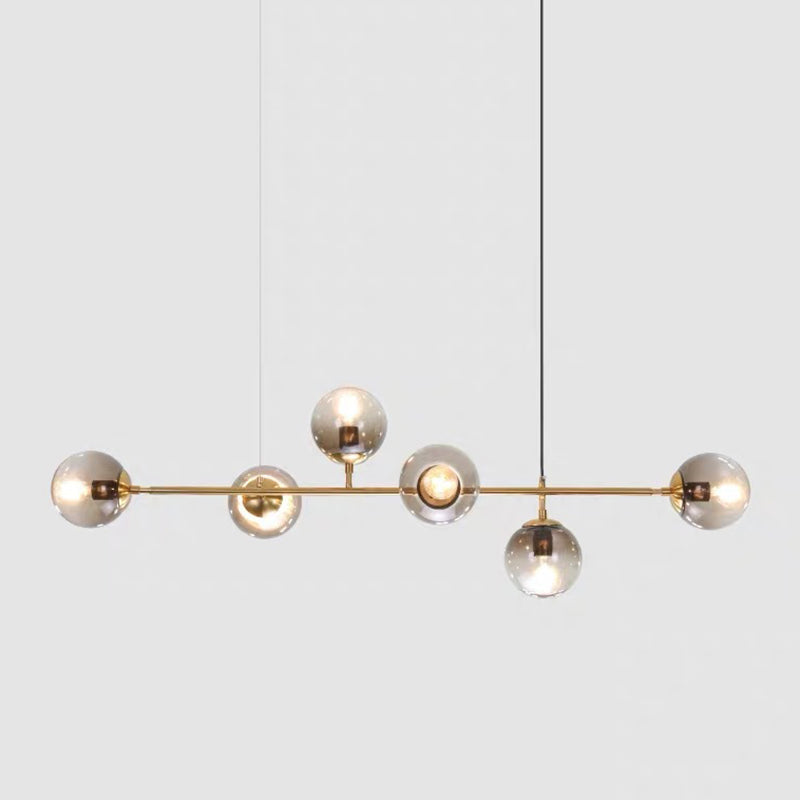 Luce a sospensione dell'isola a 6 luci oro in moderno luce di ferro battuto in stile creativo con tonalità di vetro