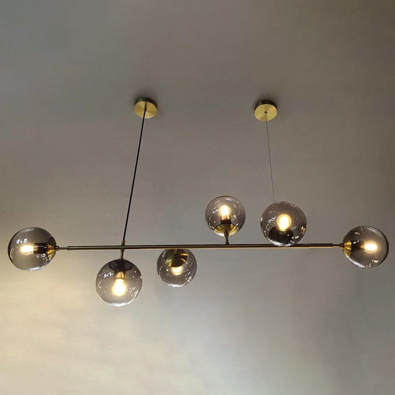 Luce a sospensione dell'isola a 6 luci oro in moderno luce di ferro battuto in stile creativo con tonalità di vetro