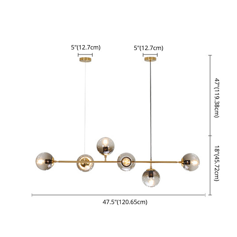 Luce a sospensione dell'isola a 6 luci oro in moderno luce di ferro battuto in stile creativo con tonalità di vetro